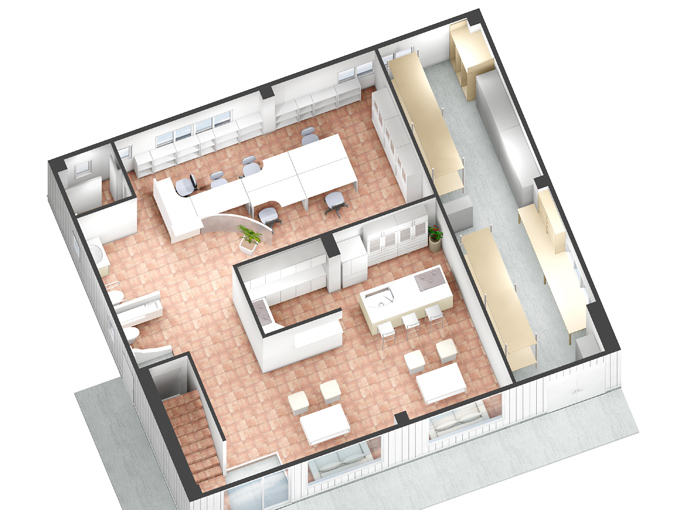 事務所水平断面パース（1階）